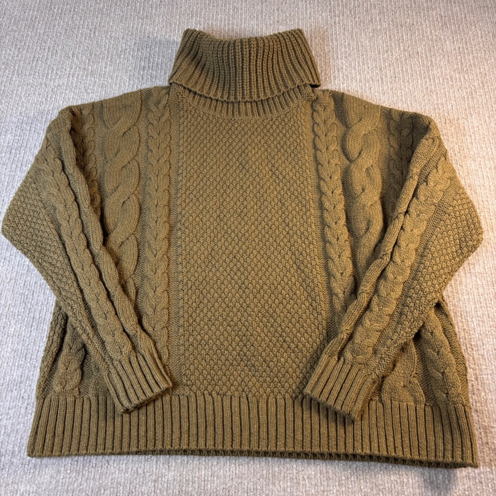 Madewell Olive Green Cable Turtleneck Sweater Women's Size XS NWT NH934‎
